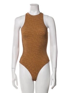 Fendi Tan Brown Logo Sleeveless Bodysuit